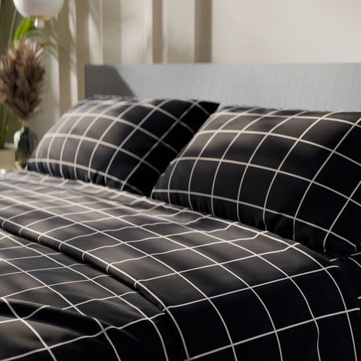 Постельное бельё Этель дуэт Клетка цвет чёрный 143х215-2 шт, 220х240, 50х70-2 шт, бязь, 125 г/м2  фото 8