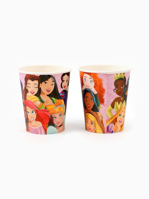 Посуда одноразовая бумажная на 10 персон: стаканы, тарелки, скатерть, Принцессы