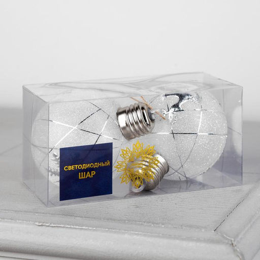 Набор ёлочных шаров Серебристые нити, 2 шт, d=8 см, 1 LED, от батареек, свечение белое - Luazon lighting фото 4