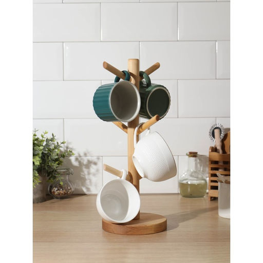 Подставка деревянная для кружек Adelica, основа d=13×1.8 см, высота 34 см, вешалка 6.5 см, берёза