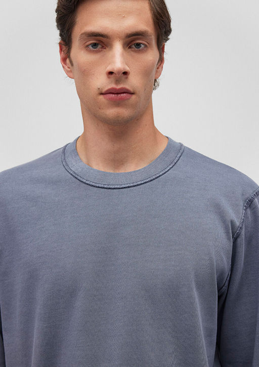 Uzun Kollu Mavi Tisort  фото 5