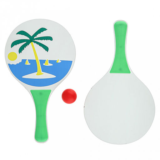Ракетка для пляжного тенниса 33х18,7см, набор 2 штуки МДФ/пластик + мяч пластмассовый д4см, цвета микс, в сетке (Китай)