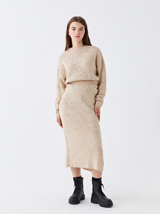 Beli Lastikli Desenli Kad?n Triko Etek