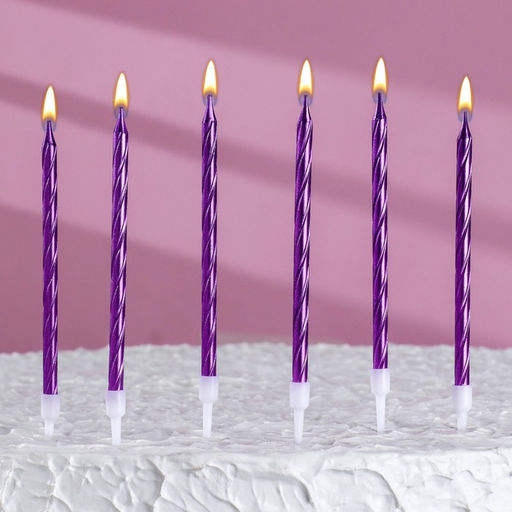 Свечи в торт витые с подставкой, 6 шт, 11 см, фиолетовый - Страна карнавалия фото 7