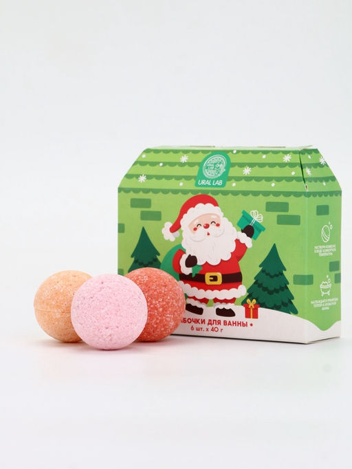 Бомбочки для ванны в домике «Дед Мороз», набор 6 шт х 40 г, URAL LAB