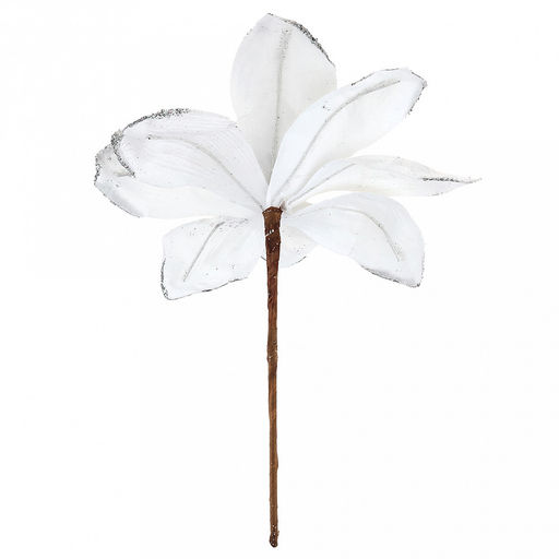 Декоративный цветок "Магнолия" д13см, h25см, для ветки, венка, с ножкой, пластик, бархат, белый (Россия)