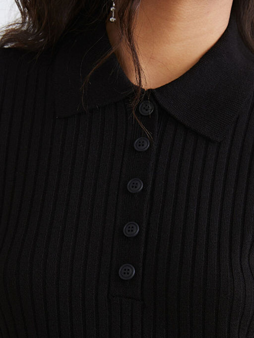 Polo Yaka Fitilli Triko Elbise