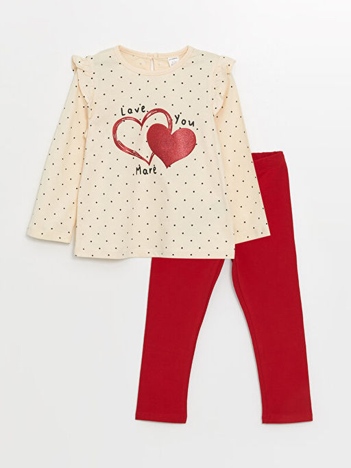 Bisiklet Yaka Bask?l? K?z Bebek Bluz ve Tayt 2li Tak?m