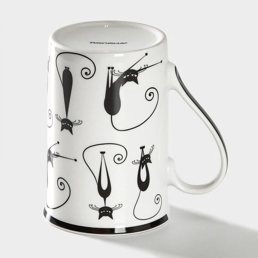 Кружка фарфоровая Доляна «Чёрный кот», 300 мл, цвет белый