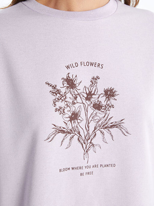 Bisiklet Yaka Bask?l? Kad?n Sweatshirt Tunik