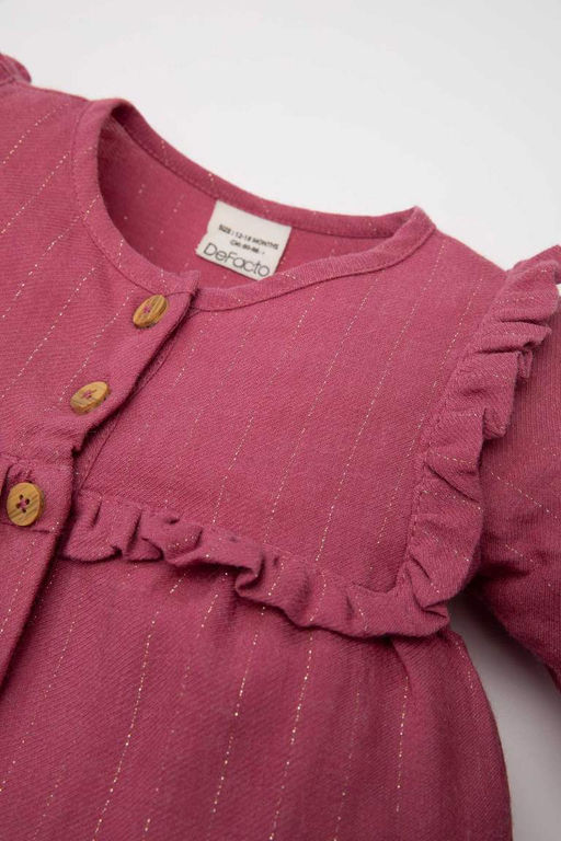 Платье из блестящей ткани с длинными рукавами для маленьких девочек - Defacto фото 2