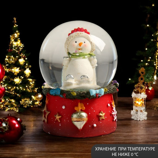 Цена за 6 шт. Снежный шар новогодний стеклянный «Снеговичок в красном колпаке», 4.5×4.5×6.5 см