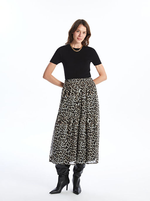 Beli Lastikli Leopar Desenli Kad?n Etek