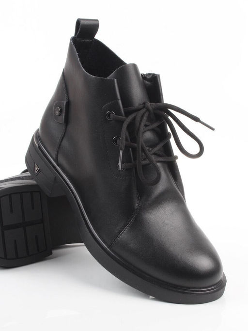 01-M43-18 BLACK Ботинки демисезонные женские (натуральная кожа)