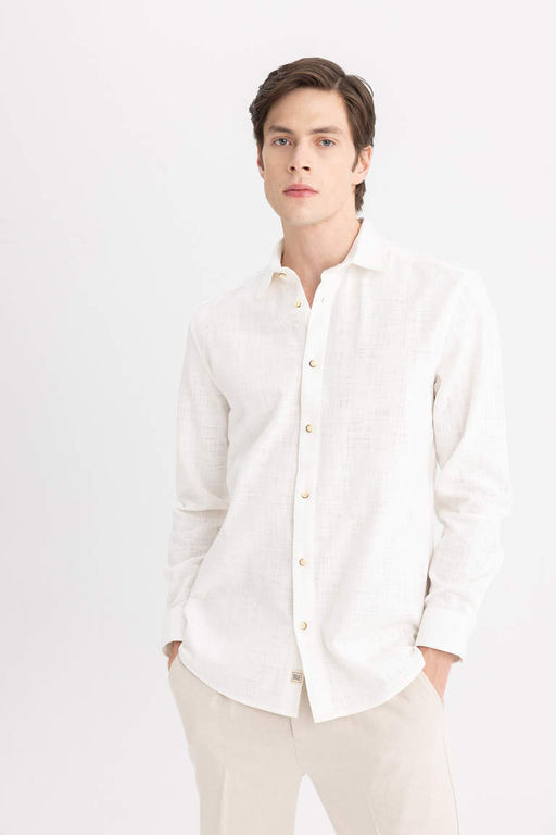 Хлопковая рубашка с длинными рукавами и воротником поло стандартного кроя - Defacto фото 3