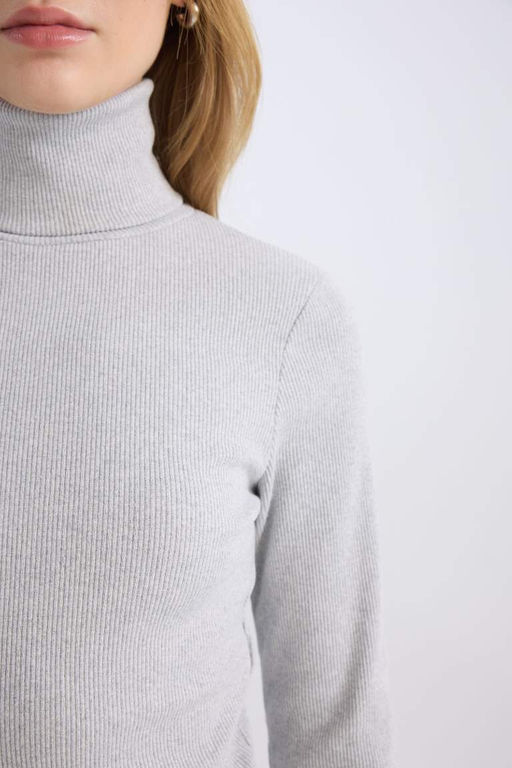 Классная облегающая водолазка в рубчик, базовая однотонная футболка с длинными рукавами - Defacto фото 7