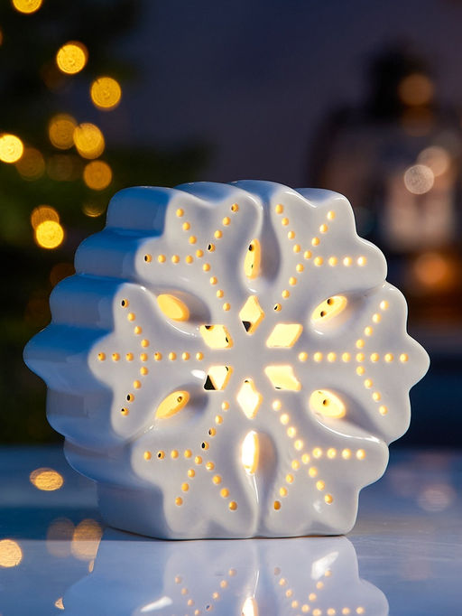 Светодиодная фигура «Снежинка большая», 11×5×11 см, 1 LED, керамика, от батареек LR44×3 шт, тёплый белый свет