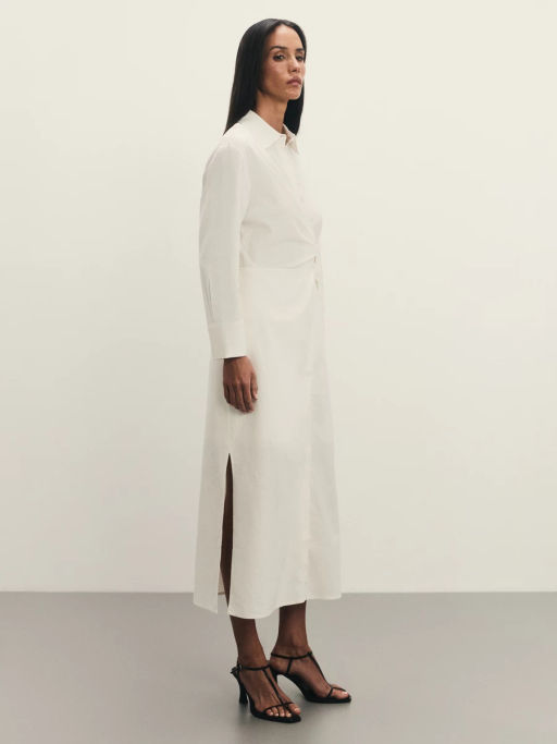 Платье из льна и хлопка с декоративной пряжкой / Zarina  фото 6