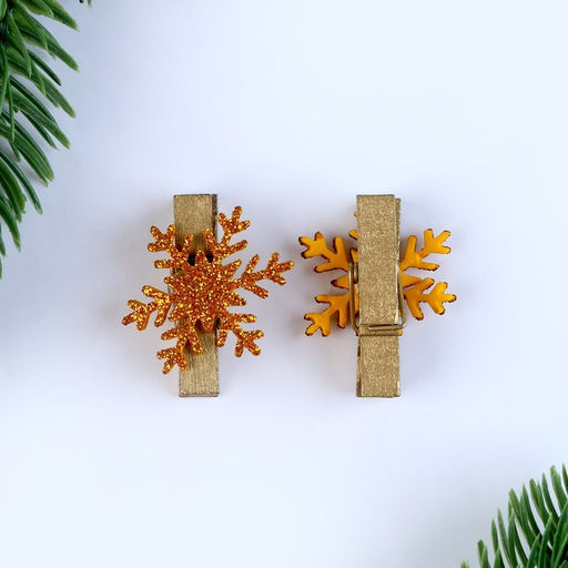 Цена за 2 шт. Прищепки декоративные новогодние Снежинки золотые, 6 шт.