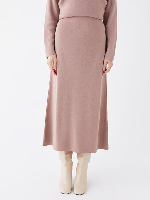 Kad?n Beli Lastikli D?z Triko Etek