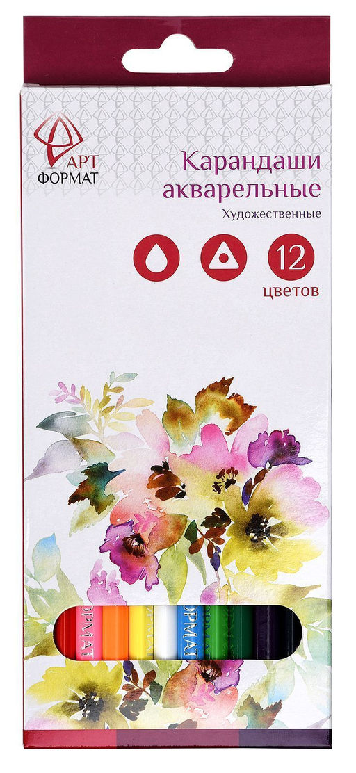 Набор акварельных карандашей АРТформат 12 цв. трехгранные, деревянные, в картонной упаковк...
