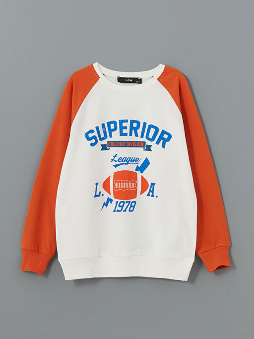 Bisiklet Yaka Bask?l? Erkek ?ocuk Sweatshirt