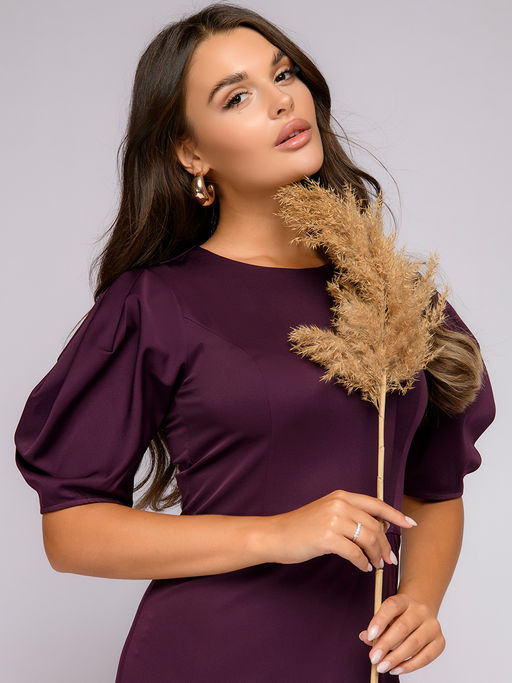 Платье бордовое длины миди с пышными рукавами - 1001dress фото 4