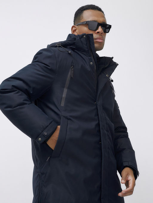 Парка мужская зимняя удлиненная темно-синего цвета 8385TS