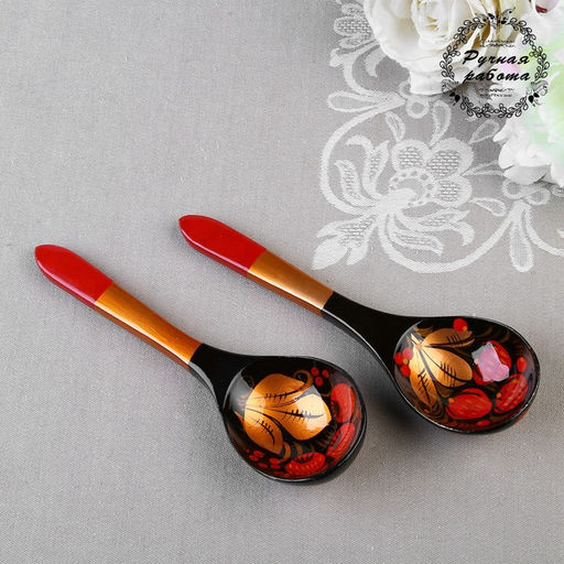 Цена за 10 шт. Ложка деревянная хохлома «Ягодка», салатная, 6×21 см