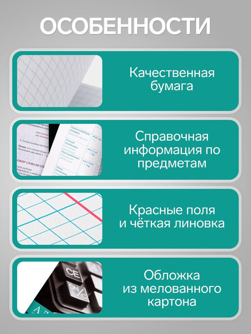 Тетрадь предметная 48 листов в клетку Алгебра Чёрное-белое, со справочным материалом, обложка мелованная бумага, блок №2, белизна 75% (серые листы) - Calligrata фото 5