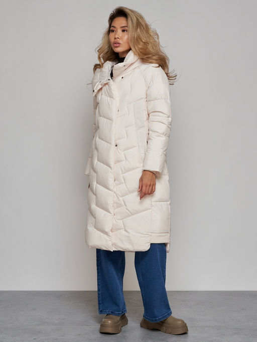 Пальто утепленное молодежное зимнее женское бежевого цвета 52355B - Holdluck фото 4