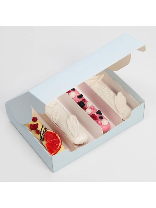 Цена за 5 шт. Коробка для эклеров, кондитерская упаковка, 4 вкладыша, Фиалки, 20?15?5 см