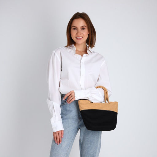 Сумка женская плетёная без застёжки, цвет чёрный/бежевый - Simaland фото 7