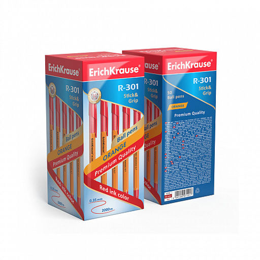 Цена за 50 шт. Ручка шариковая ErichKrause R-301 Stick&Grip Orange 0.7, цвет чернил синий (в коробке по 50 шт.)  фото 13