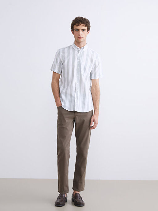 Regular Fit K?sa Kollu ?izgili Arm?rl? Erkek G?mlek