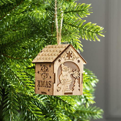 Ёлочная игрушка Домик с Дедом Морозом с мешком, 8х6.5х6 см, от батареек, свечение тёплое белое - Luazon lighting фото 2