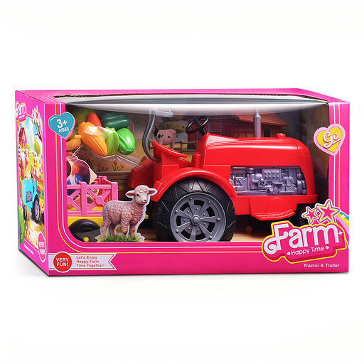 Трактор "Ферма" с фруктами и овощами, в коробке