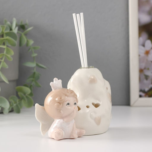 Фигурка светящаяся с аромадиффузором для эфирных масел Малыш-ангелок в короне, керамика, 6.5?11?8 см
