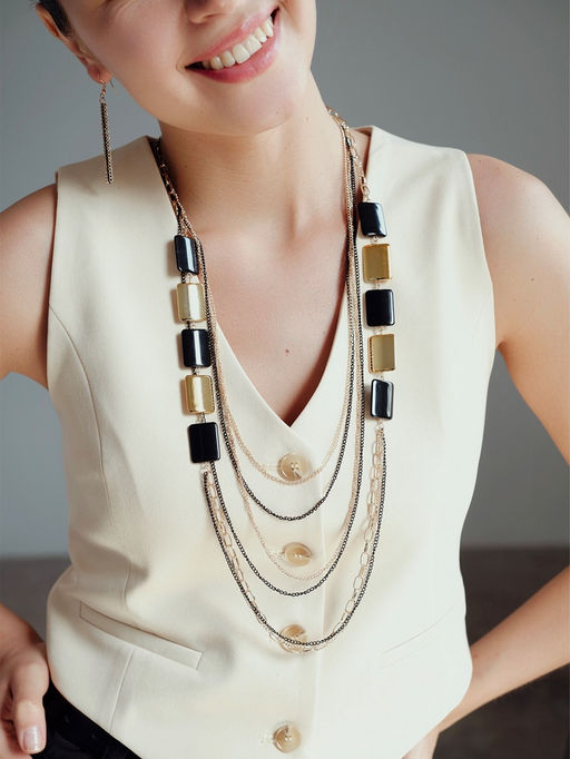 Набор 2 предмета: серьги, бусы Унисон прямоугольники, чёрный в золоте, 80 см