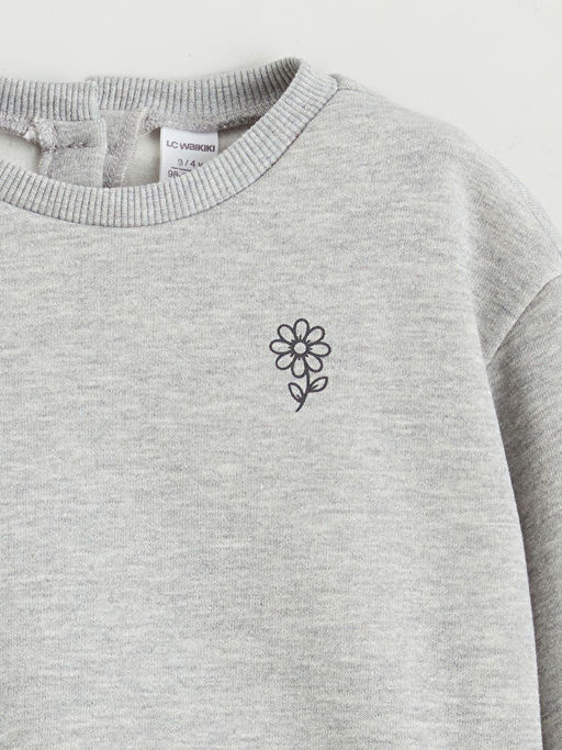 Bisiklet Yaka ?i?ekli K?z ?ocuk Kal?n Sweatshirt