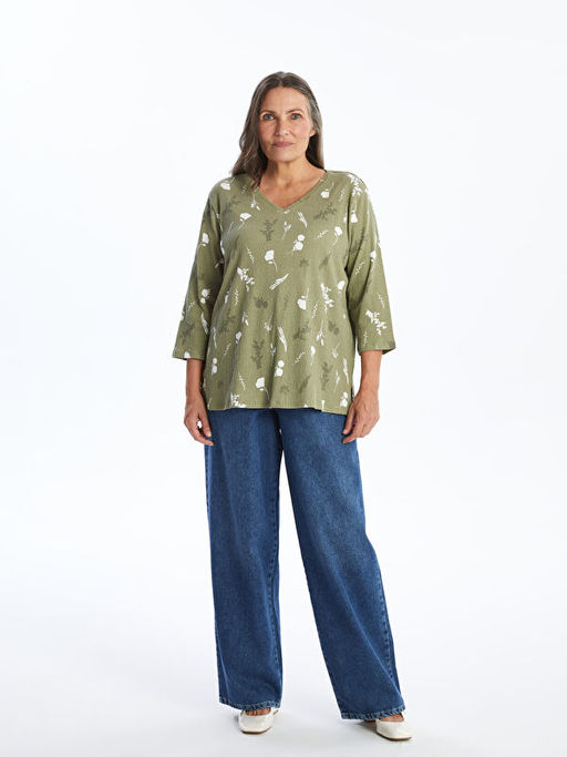 V Yaka Desenli Kad?n Bluz