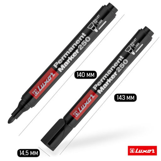 Цена за 12 шт. Маркер перманентный Luxor 250, 1-2 мм, пулевидный, чёрный