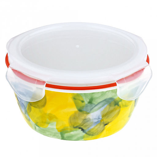 Акварель Салатник-контейнер фарфоровый 640мл, д14,8х6,9см, круглый, с деколью, отводка, пластмассовая крышка, герметичная, с клипсами, с силиконовым уплотнителем (Китай) - Домашняя мода фото 2