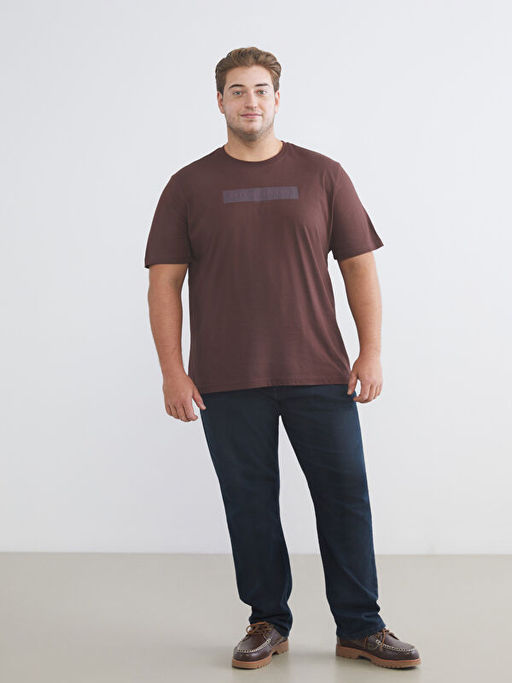 B?y?k Beden Bisiklet Yaka Bask?l? Erkek Ti??rt