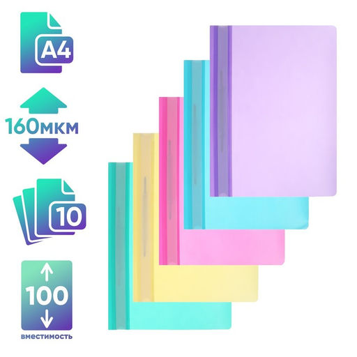 Набор папок-скоросшивателей A4, 160 мкм, Calligrata «Акварель», 10 штук, пастель, МИКС
