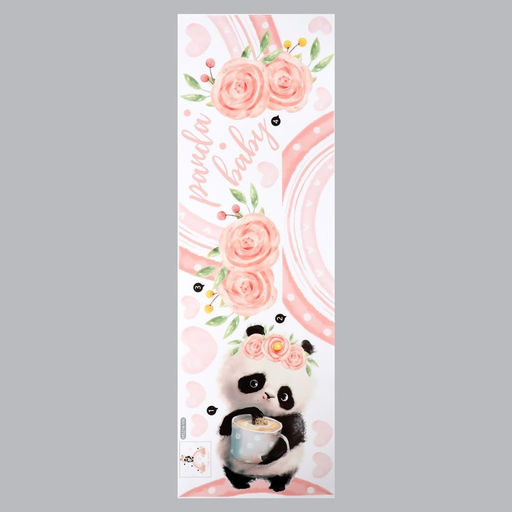 Наклейка интерьерная цветная Панда с чашкой на радуге, пластик, 30?90 см