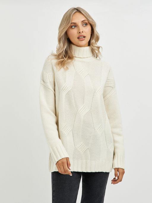 водолазка женская из шерсти в молочном цвете и объемным узором - Glenfield фото 5