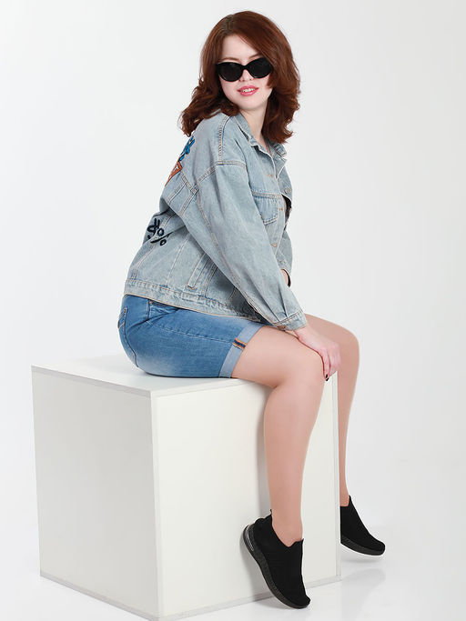 Джинсовая куртка с рисунком на спине - Almond фото 4