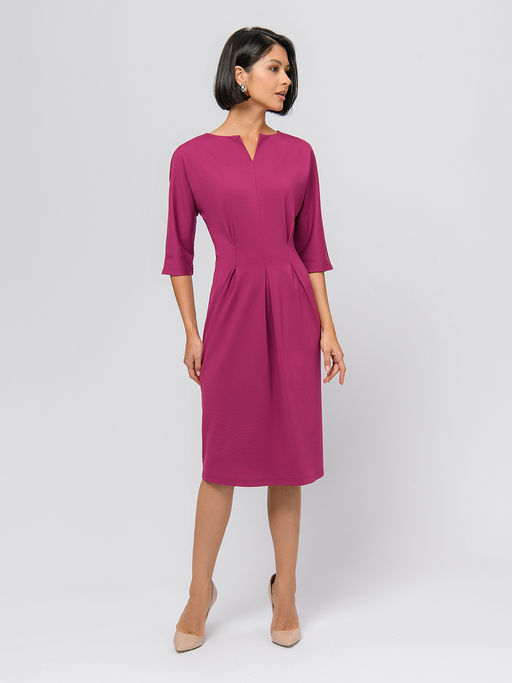Платье ягодного цвета длины миди с защипами на талии и рукавами 3/4 - 1001dress фото 2