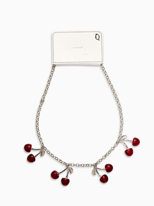 Цепь с подвесками "Вишня", 40+удл, цвет красный в серебре